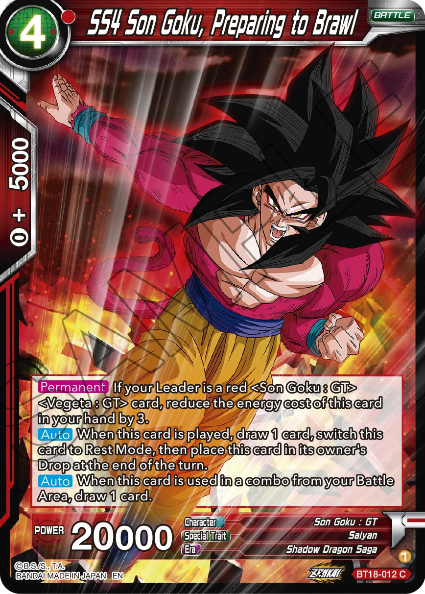 SS4 Son Goku, Preparing to Brawl (BT18-012) [Dawn of the Z-Legends] | The Time Vault CA