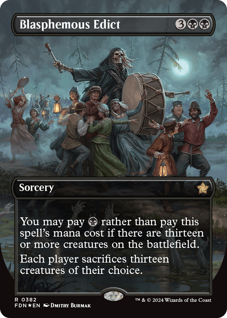 Blasphemous Edict (Borderless) (Mana Foil) [Foundations] | The Time Vault CA