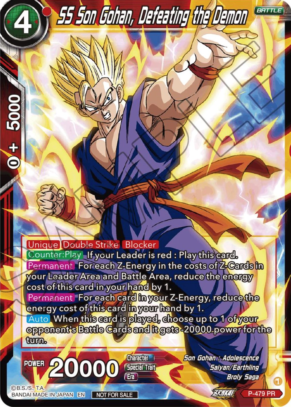 SS Son Gohan, Defeating the Demon (Zenkai Series Tournament Pack Vol.3) (P-479) [Tournament Promotion Cards] | The Time Vault CA