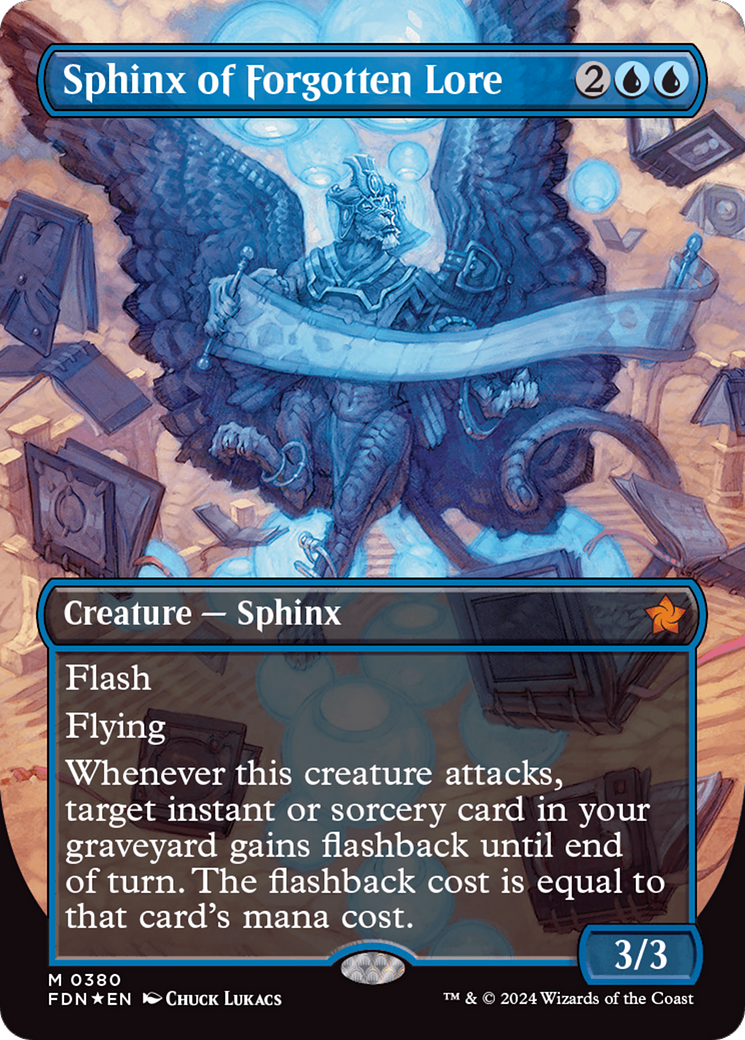 Sphinx of Forgotten Lore (Borderless) (Mana Foil) [Foundations] | The Time Vault CA