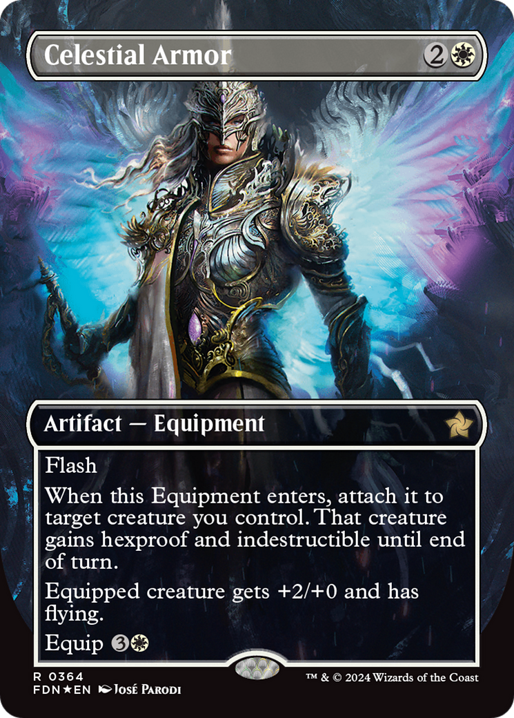 Celestial Armor (Borderless) (Mana Foil) [Foundations] | The Time Vault CA