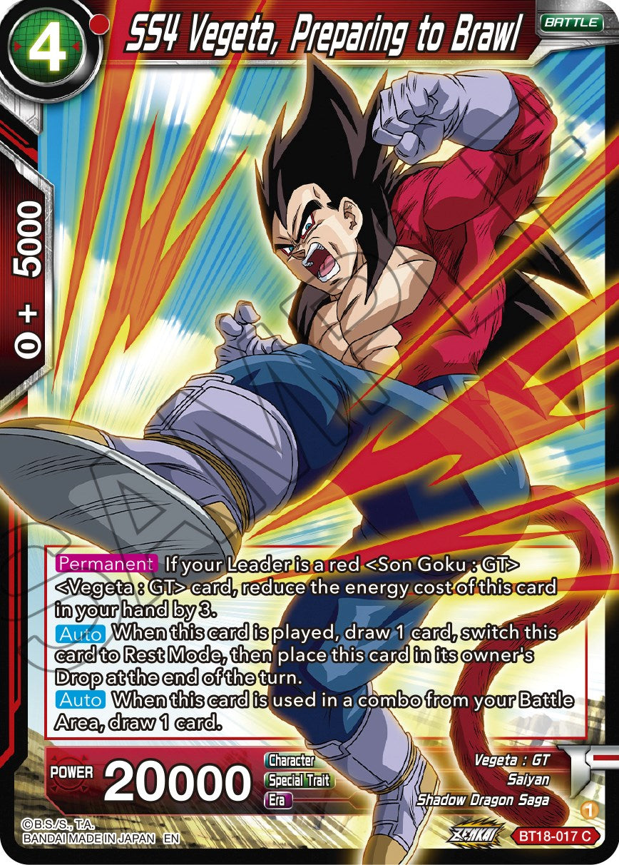 SS4 Vegeta, Preparing to Brawl (BT18-017) [Dawn of the Z-Legends] | The Time Vault CA