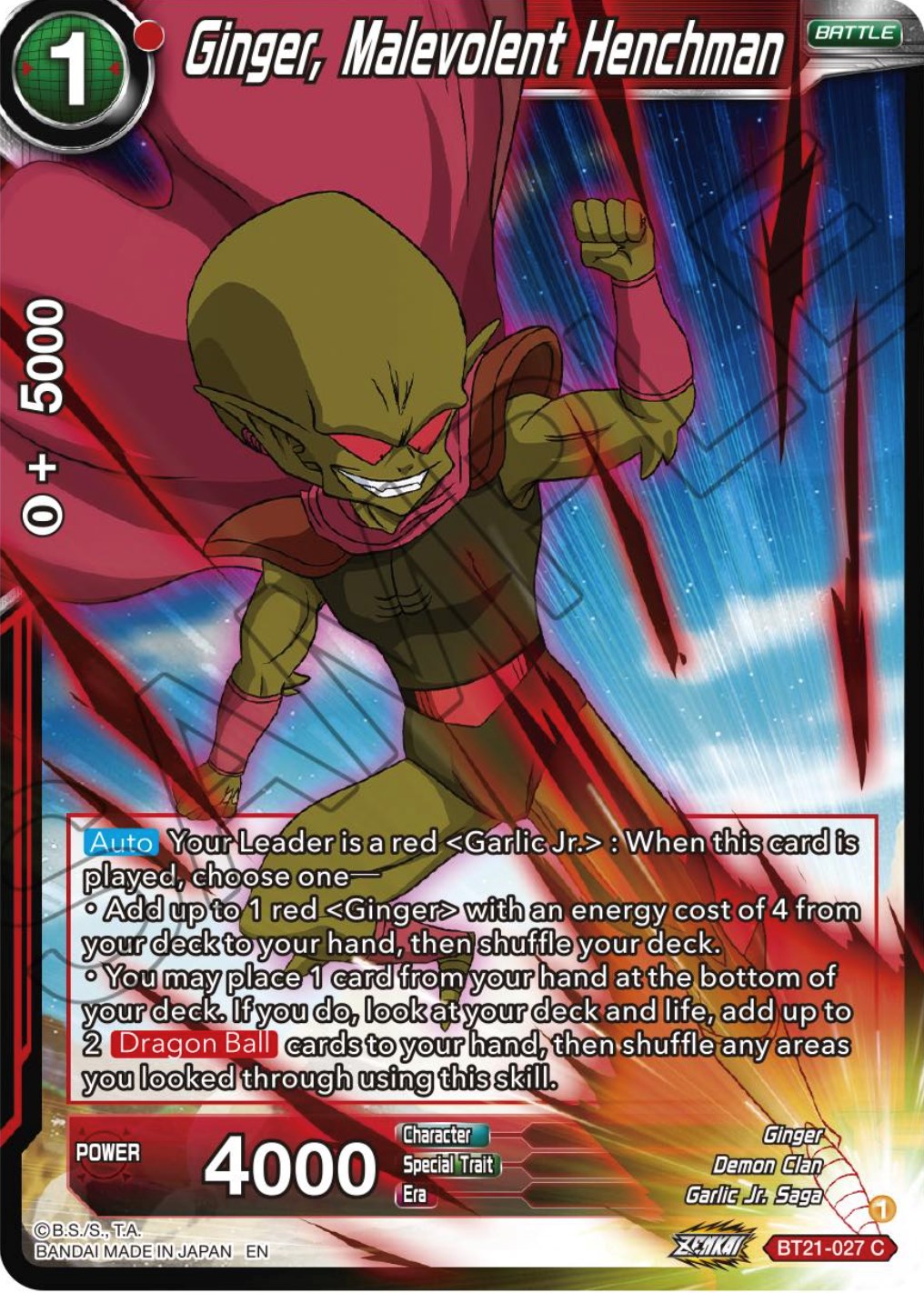 Ginger, Malevolent Henchman (BT21-027) [Wild Resurgence] | The Time Vault CA