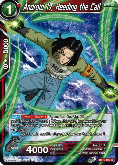 Android 17, Heeding the Call (BT16-009) [Realm of the Gods] | The Time Vault CA