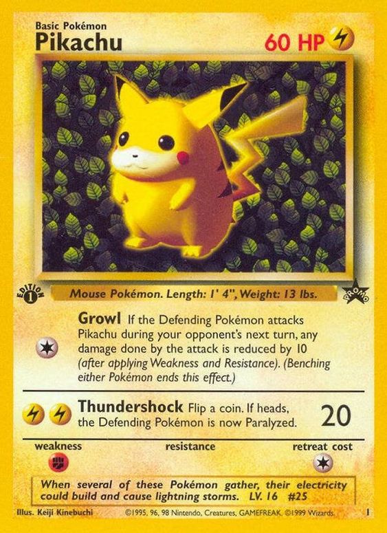 Pikachu (1) (1st Edition Misprint Promo) [Wizards of the Coast: Black Star Promos] | The Time Vault CA