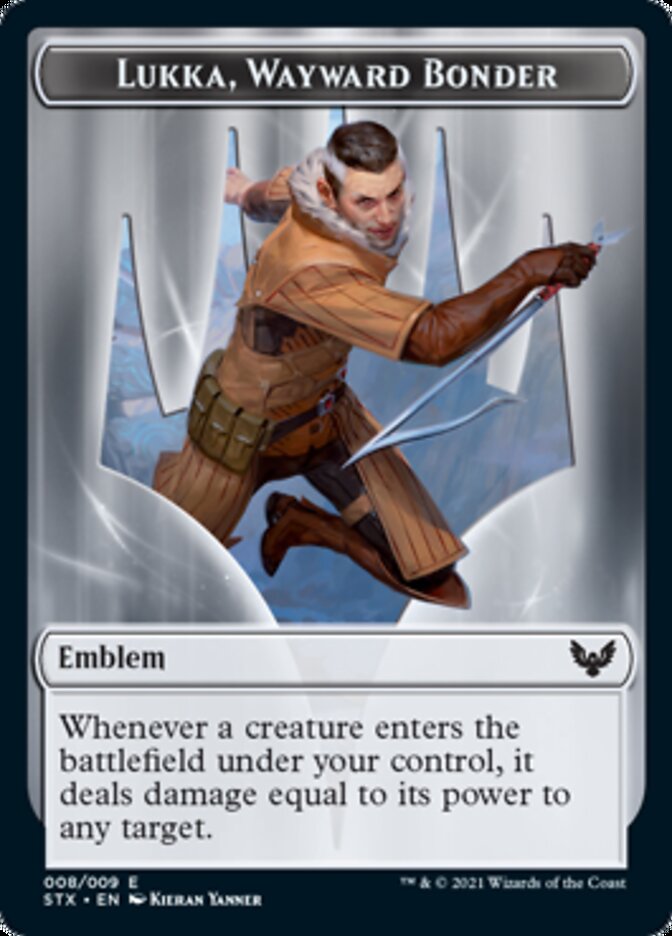 Spirit // Lukka, Wayward Bonder Emblem Double-Sided Token [Strixhaven: School of Mages Tokens] | The Time Vault CA