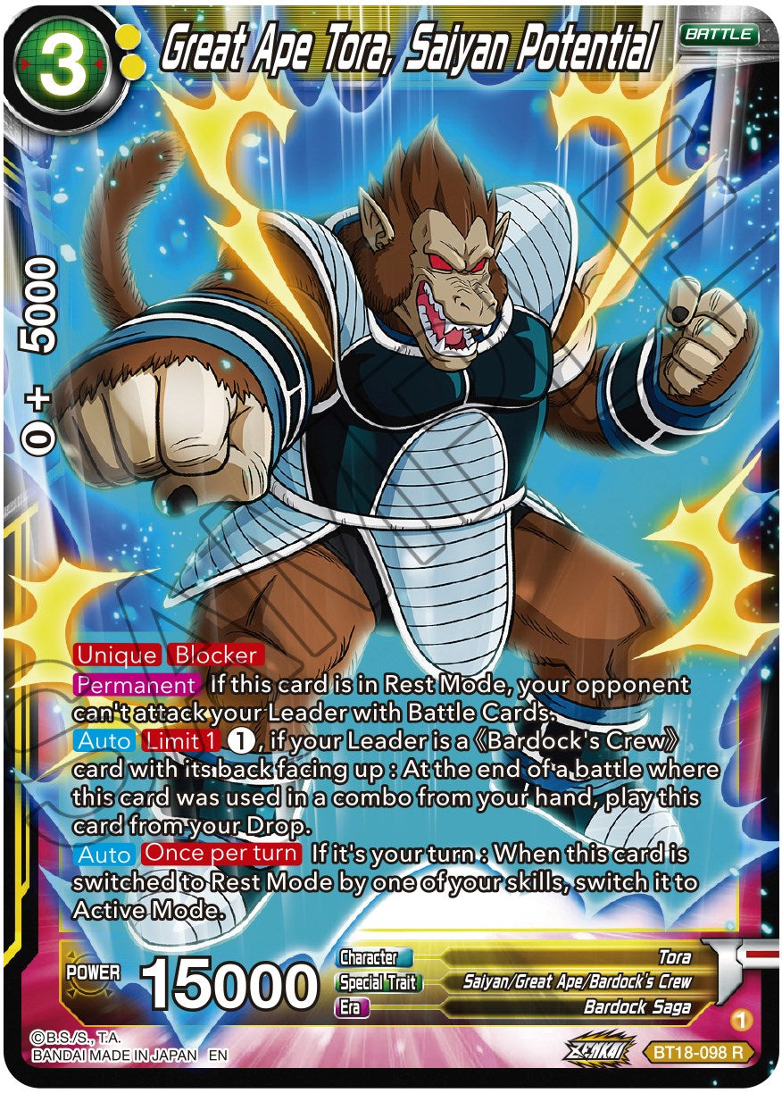 Great Ape Tora, Saiyan Potential (BT18-098) [Dawn of the Z-Legends] | The Time Vault CA