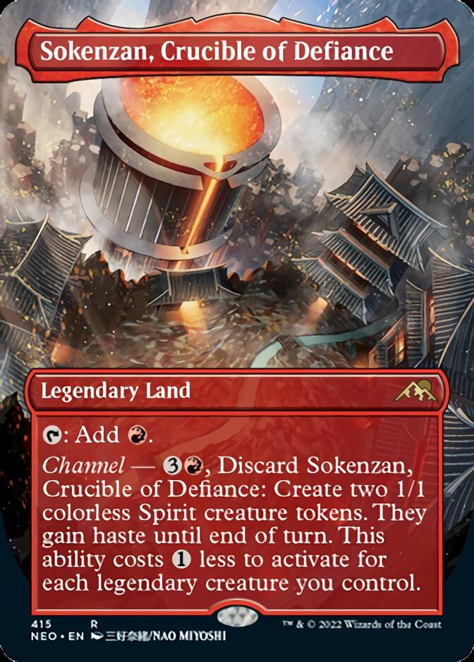 Sokenzan, Crucible of Defiance (Borderless Alternate Art) [Kamigawa: Neon Dynasty] | The Time Vault CA