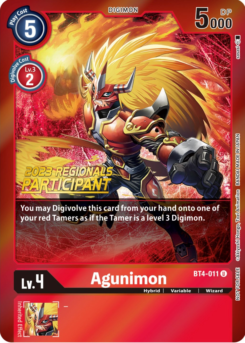 Agunimon [BT4-011] (2023 Regionals Participant) [Great Legend Promos] | The Time Vault CA