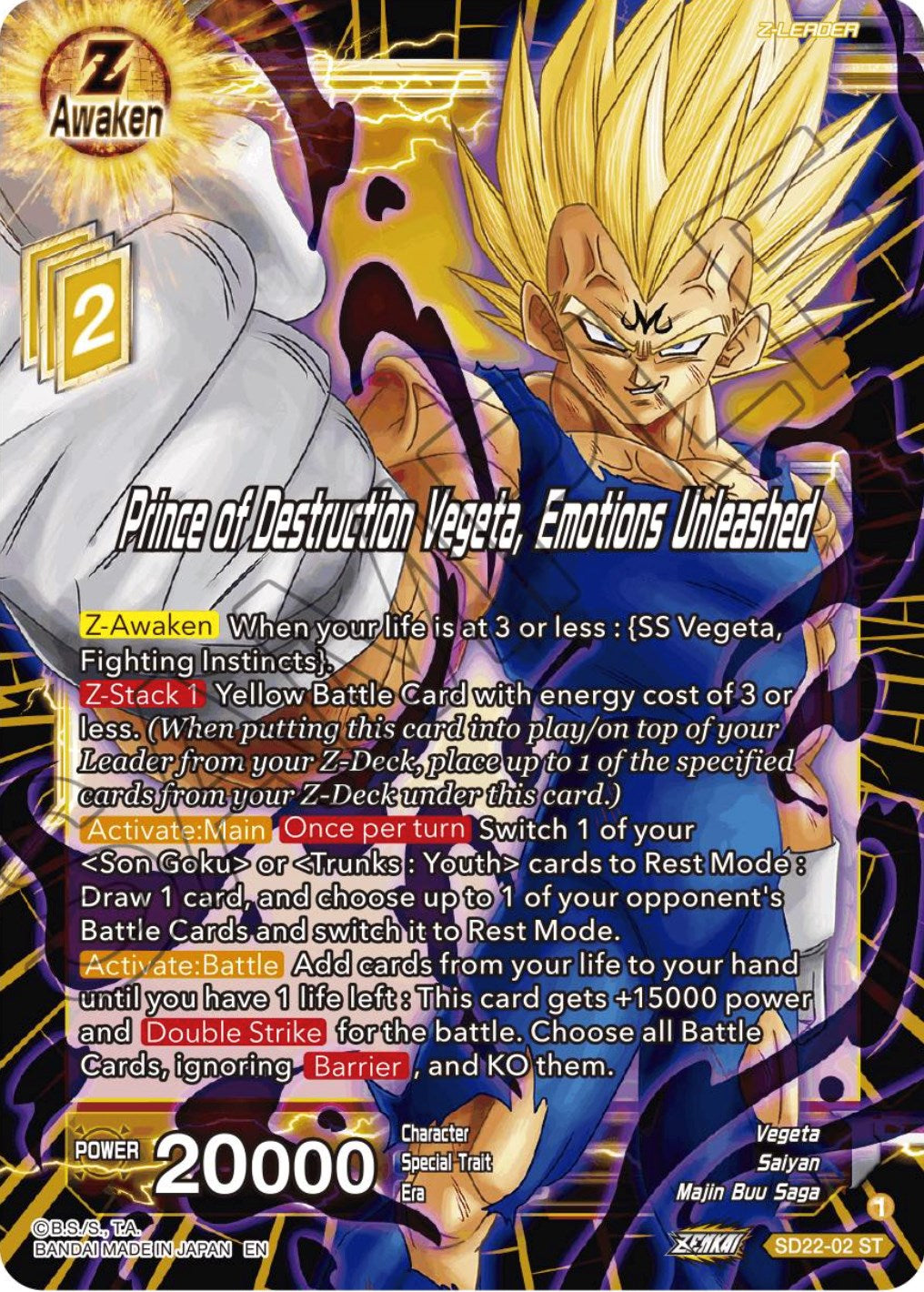 Prince of Destruction Vegeta, Emotions Unleashed (Starter Deck Exclusive) (SD22-02) [Power Absorbed] | The Time Vault CA