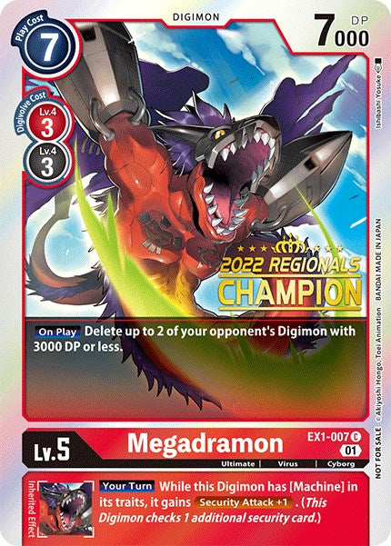 Megadramon [EX1-007] (2022 Championship Online Regional) (Online Champion) [Classic Collection Promos] | The Time Vault CA