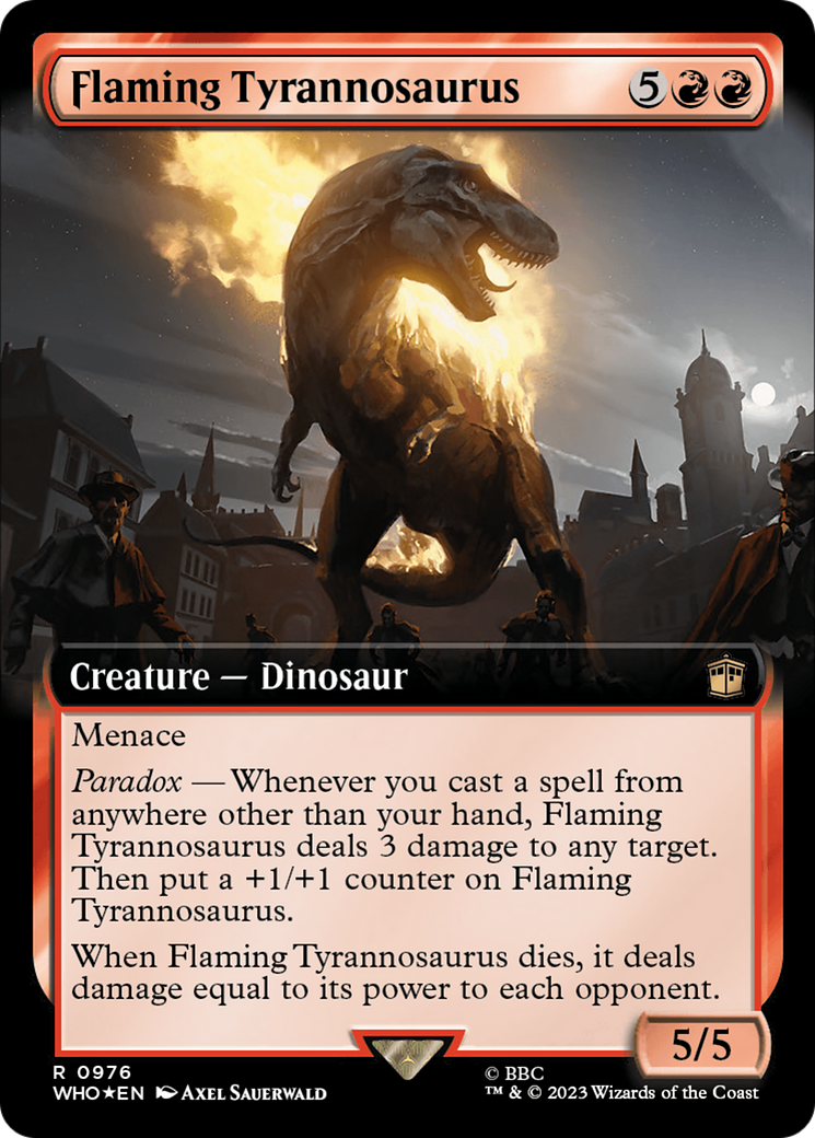 Flaming Tyrannosaurus (Extended Art) (Surge Foil) [Doctor Who] | The Time Vault CA