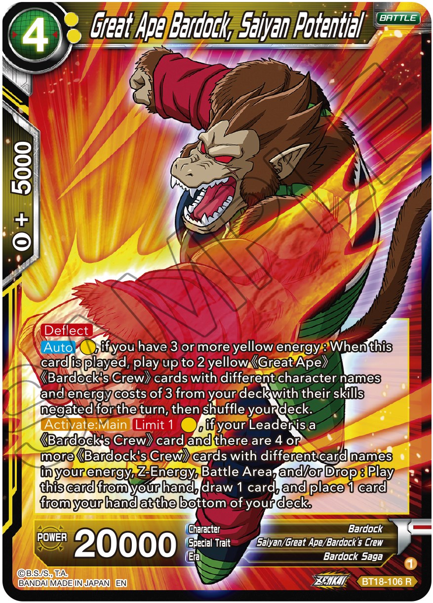 Great Ape Bardock, Saiyan Potential (BT18-106) [Dawn of the Z-Legends] | The Time Vault CA