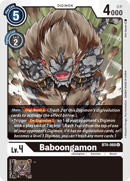 Baboongamon [BT4-068] [Great Legend] | The Time Vault CA