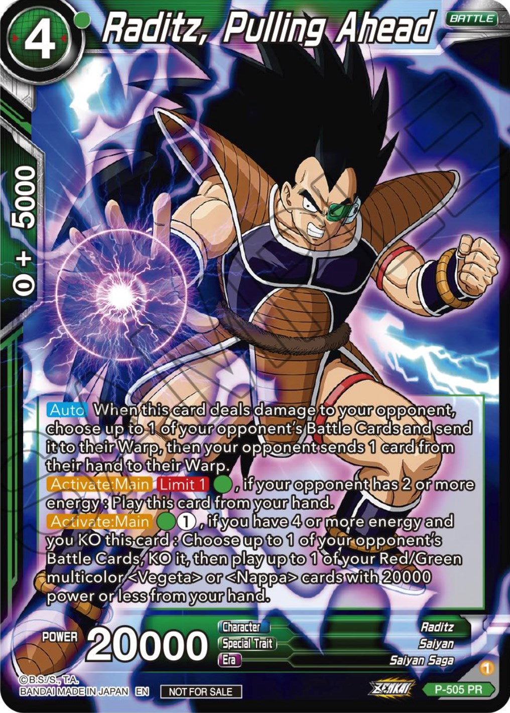 Raditz, Pulling Ahead (Zenkai Series Tournament Pack Vol.4) (P-505) [Tournament Promotion Cards] | The Time Vault CA