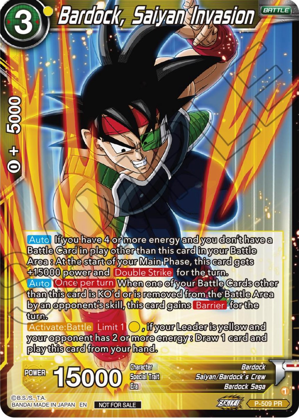 Bardock, Saiyan Invasion (Zenkai Series Tournament Pack Vol.4) (P-509) [Tournament Promotion Cards] | The Time Vault CA