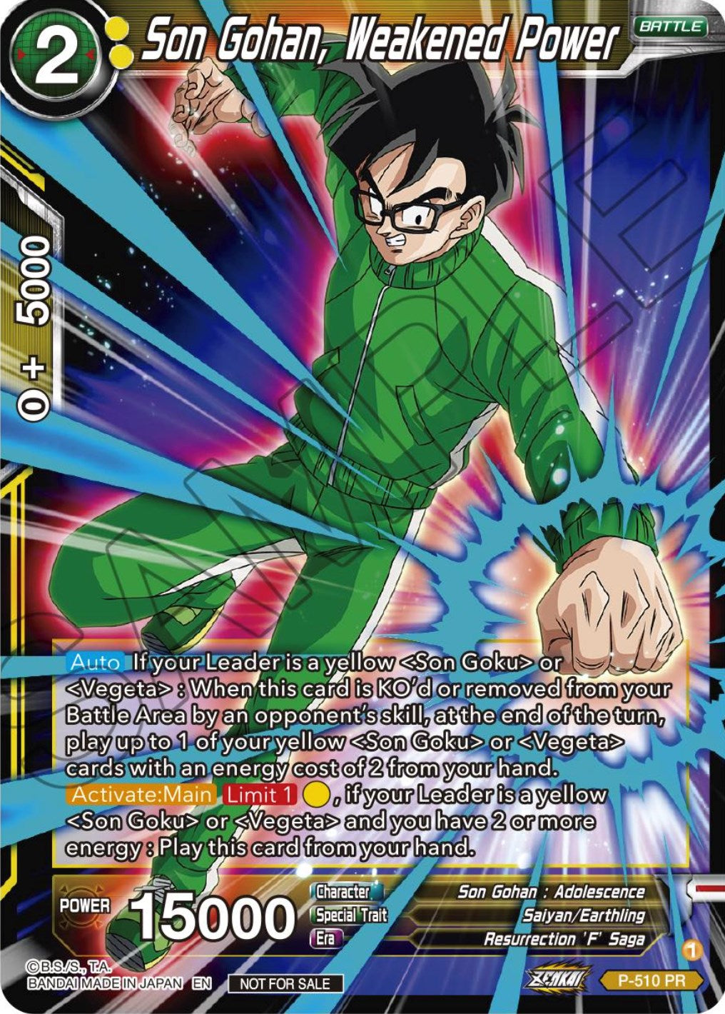 Son Gohan, Weakened Power (Zenkai Series Tournament Pack Vol.4) (P-510) [Tournament Promotion Cards] | The Time Vault CA