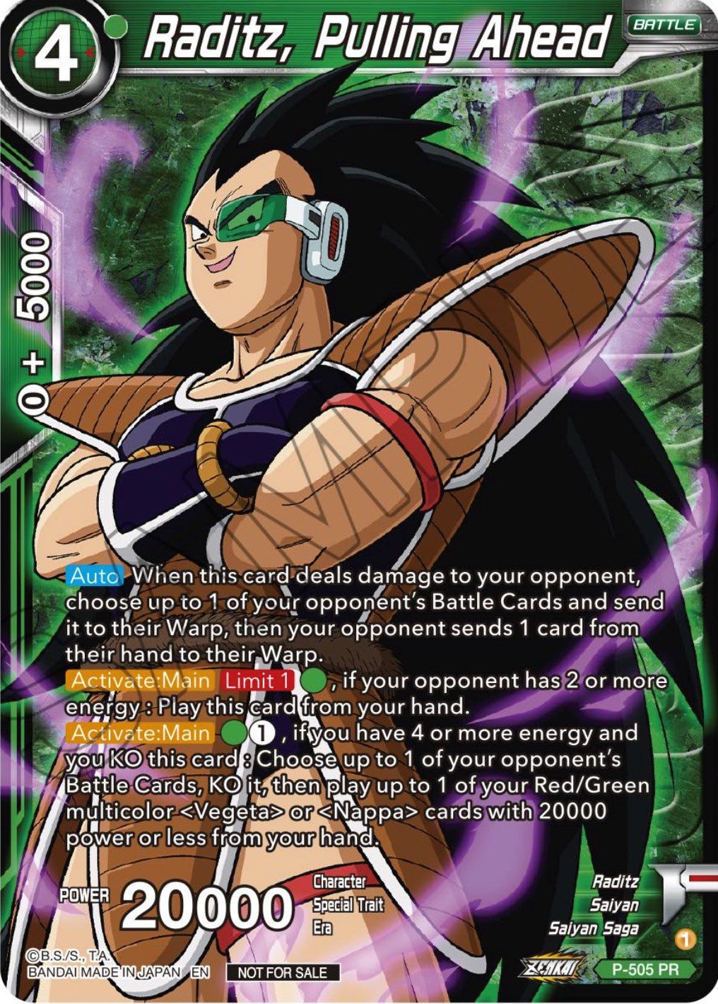 Raditz, Pulling Ahead (Zenkai Series Tournament Pack Vol.4 Winner) (P-505) [Tournament Promotion Cards] | The Time Vault CA