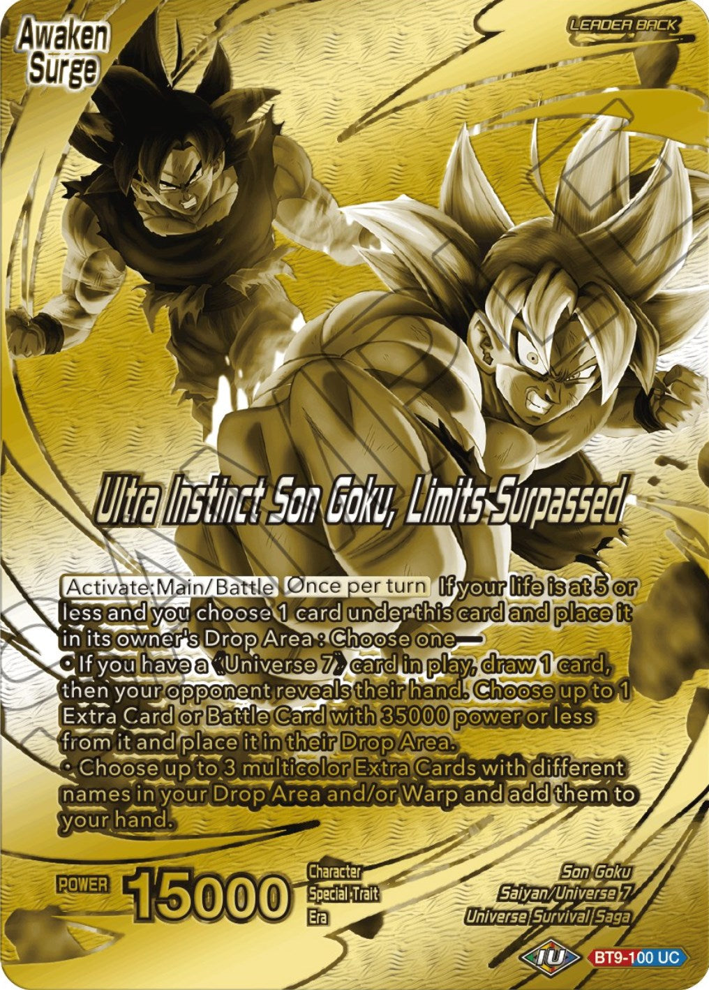 Son Goku // Ultra Instinct Son Goku, Limits Surpassed (Championship 2023 Golden Card Vol.2, Version 1) (BT9-100) [Tournament Promotion Cards] | The Time Vault CA