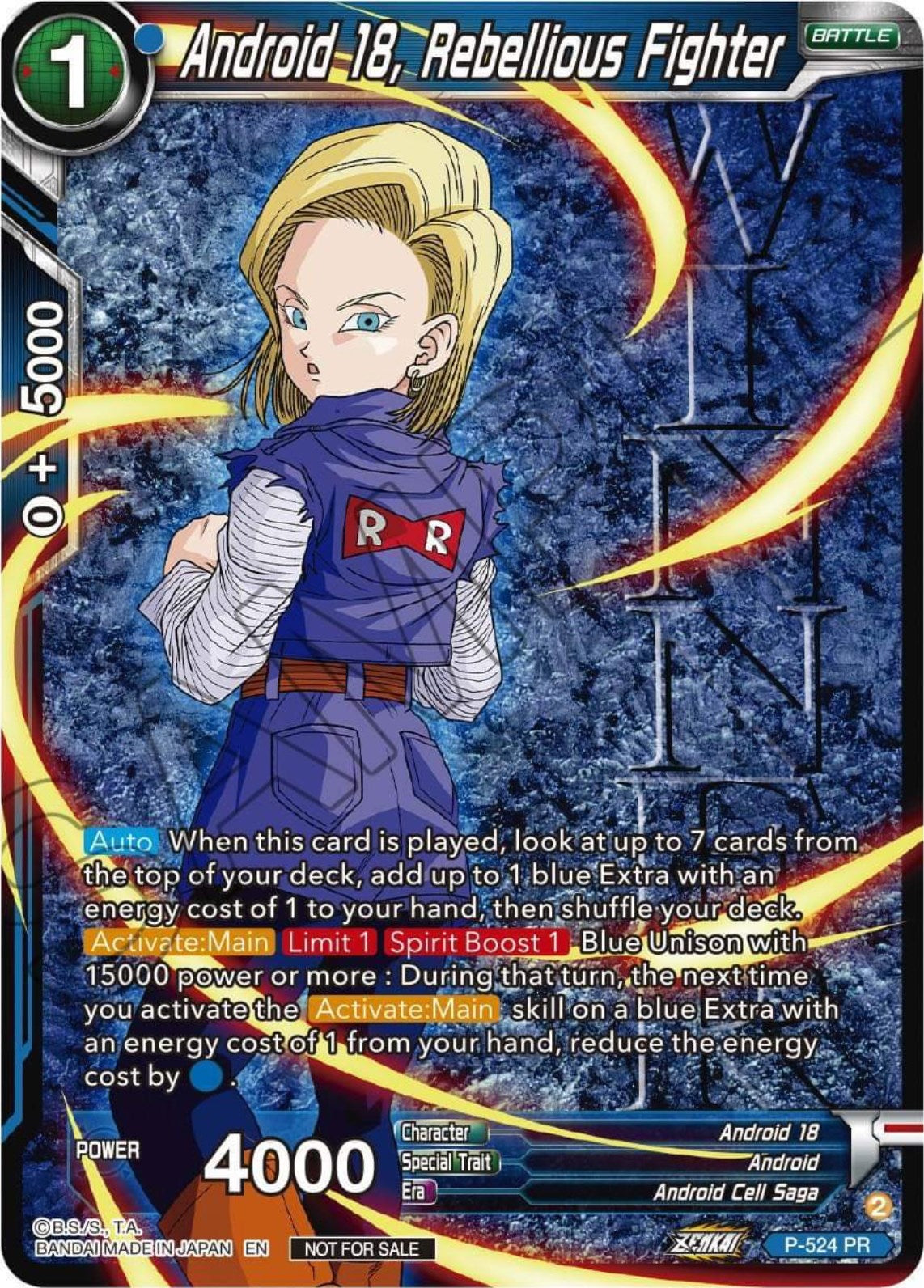 Android 18, Rebellious Fighter (Winner-Stamped) (Zenkai Series Tournament Pack Vol.5) (P-524) [Tournament Promotion Cards] | The Time Vault CA