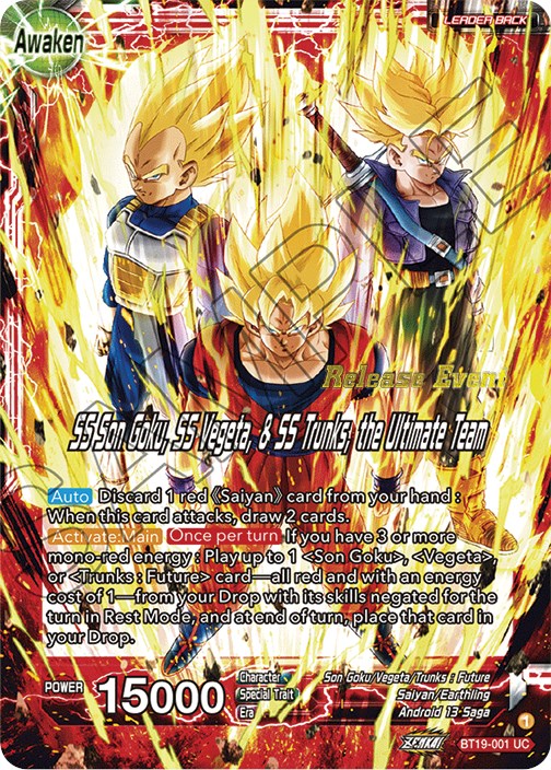 Son Goku & Vegeta & Trunks // SS Son Goku, SS Vegeta, & SS Trunks, the Ultimate Team (Fighter's Ambition Holiday Pack) (BT19-001) [Tournament Promotion Cards] | The Time Vault CA