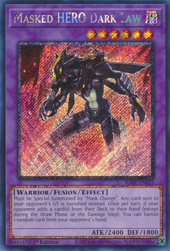 Masked HERO Dark Law [RA01-EN025] Platinum Secret Rare | The Time Vault CA