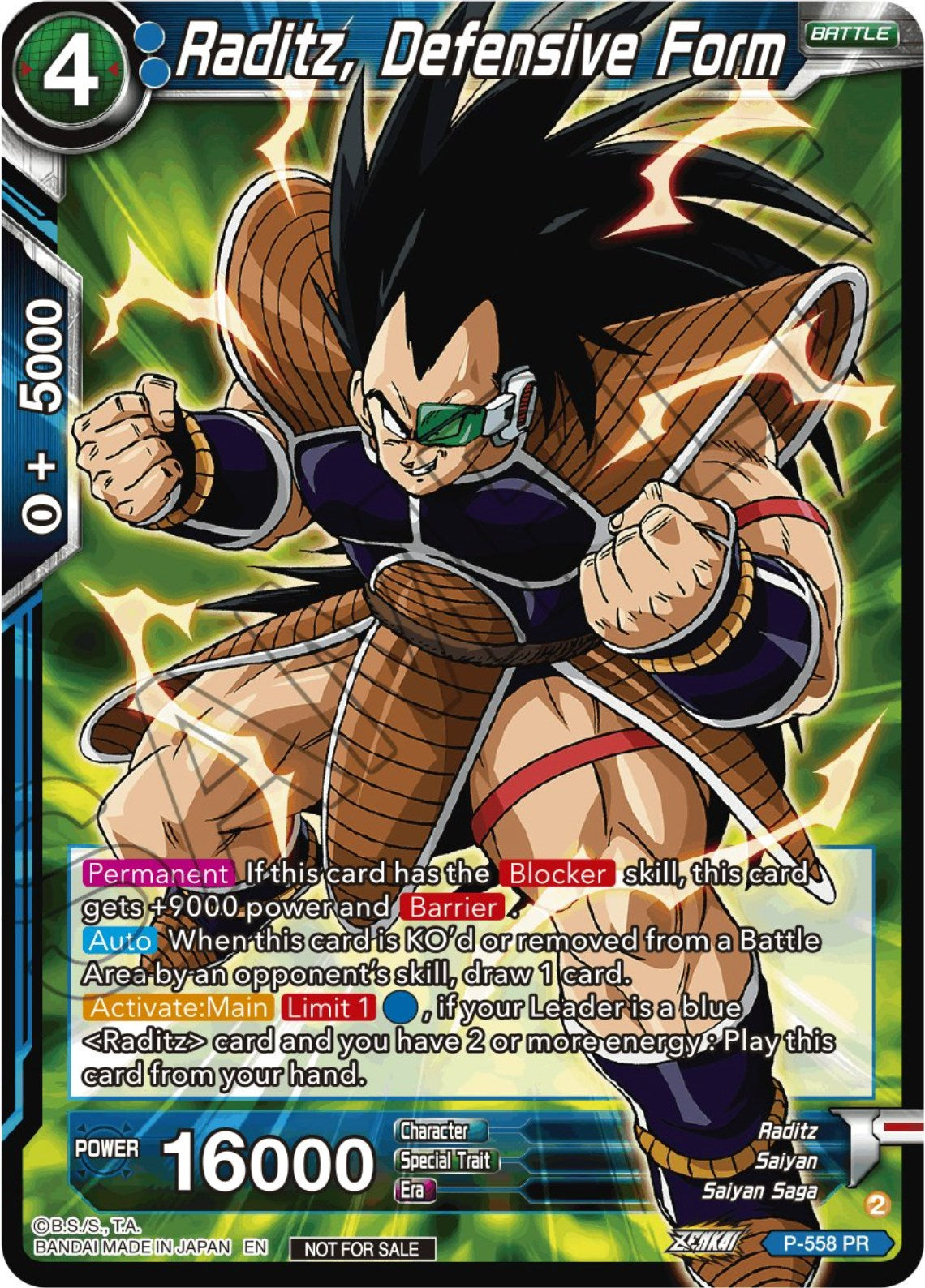 Raditz, Defensive Form (Zenkai Series Tournament Pack Vol.6) (P-558) [Tournament Promotion Cards] | The Time Vault CA