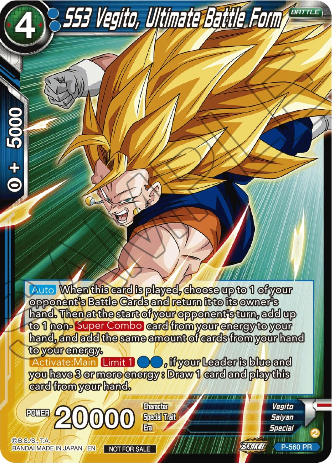 SS3 Vegito, Ultimate Battle Form (Zenkai Series Tournament Pack Vol.6) (P-560) [Tournament Promotion Cards] | The Time Vault CA