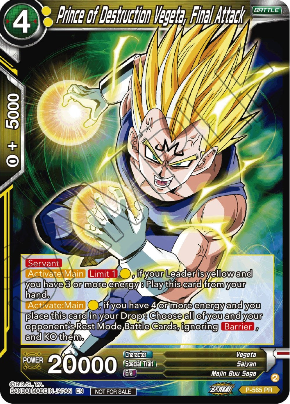 Prince of Destrcution Vegeta, Final Attack (Zenkai Series Tournament Pack Vol.6) (P-565) [Tournament Promotion Cards] | The Time Vault CA