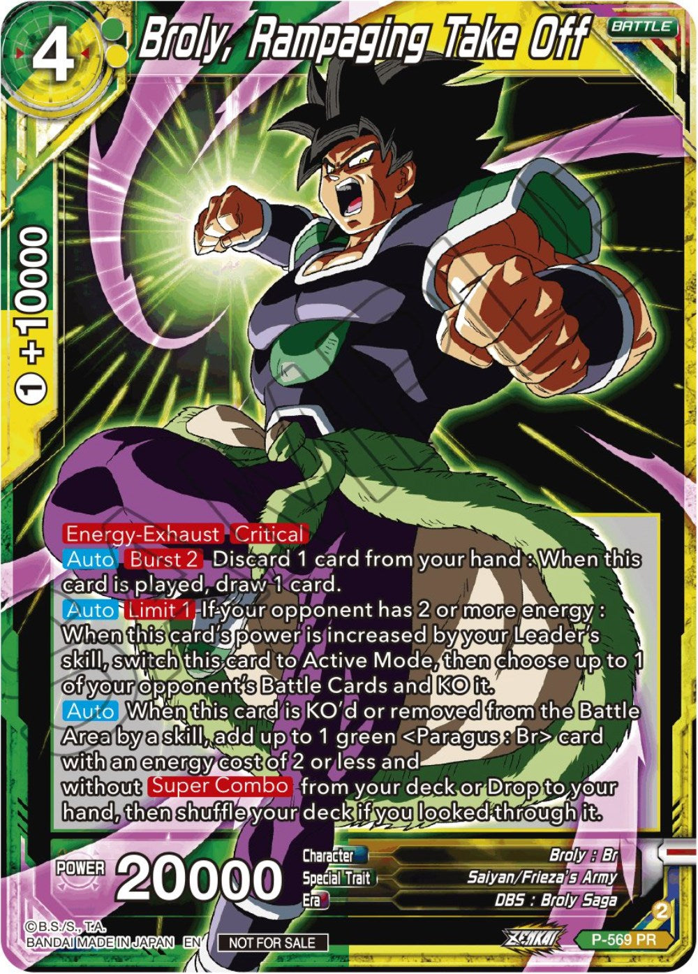 Broly, Rampaging Take Off (Zenkai Series Tournament Pack Vol.6) (P-569) [Tournament Promotion Cards] | The Time Vault CA