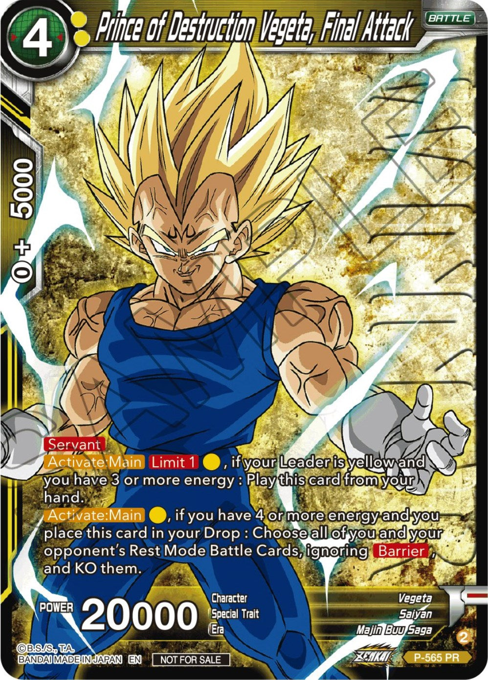 Prince of Destrcution Vegeta, Final Attack (Zenkai Series Tournament Pack Vol.6) (Winner) (P-565) [Tournament Promotion Cards] | The Time Vault CA