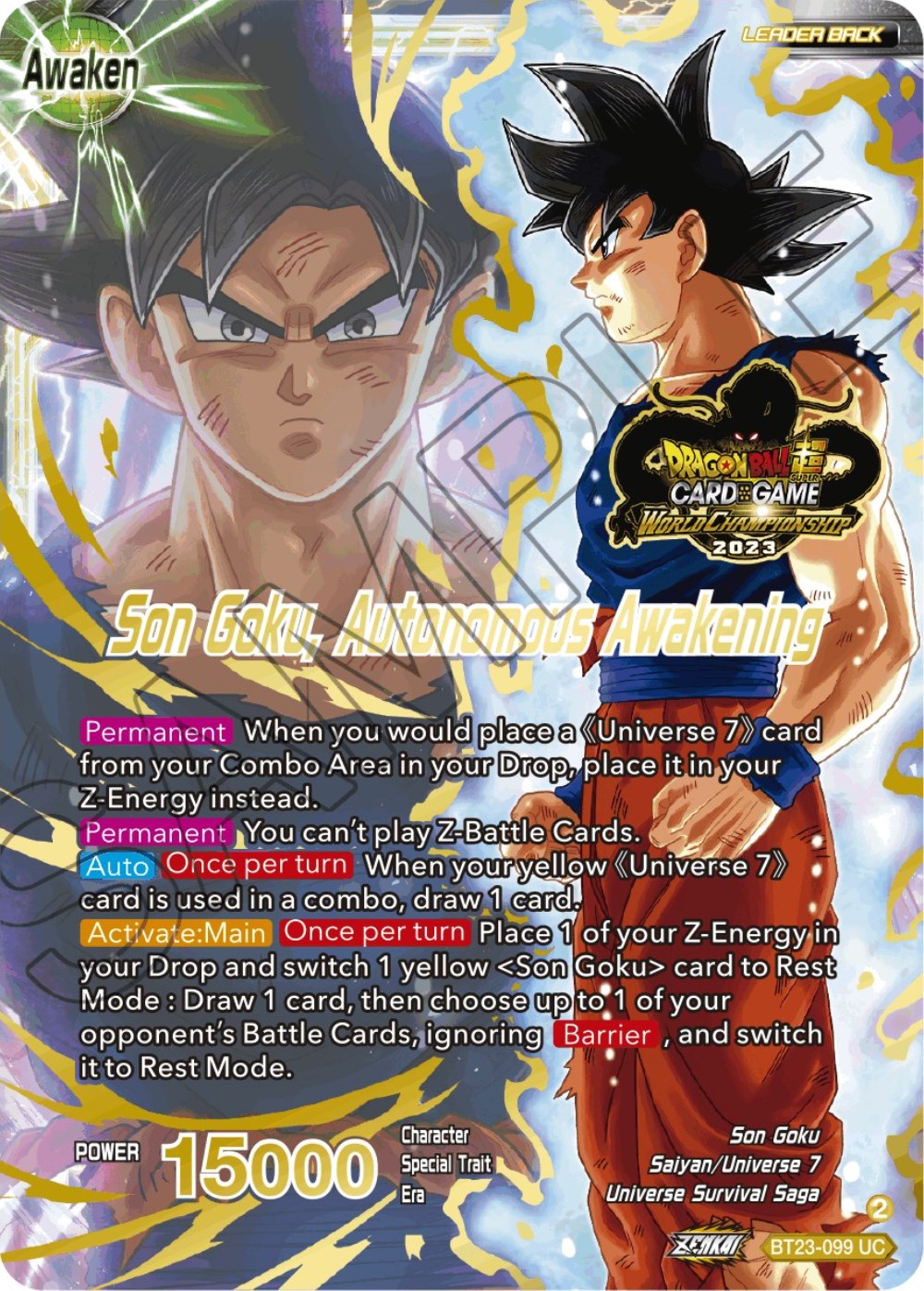 SSB Son Goku // Son Goku, Autonomous Awakening (2023 Worlds ZENKAI 06 Leader Set) (BT23-099) [Tournament Promotion Cards] | The Time Vault CA