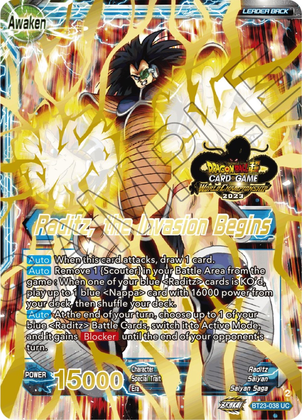 Raditz // Raditz, the Invasion Begins (2023 Worlds ZENKAI 06 Leader Set) (BT23-038) [Tournament Promotion Cards] | The Time Vault CA