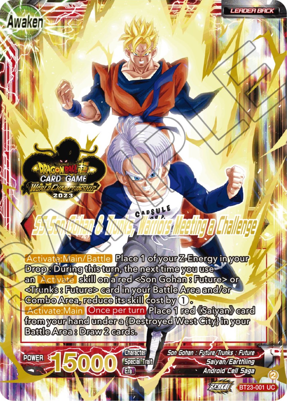 Son Gohan & Trunks // SS Son Gohan & Trunks, Warriors Meeting a Challenge (2023 Worlds ZENKAI 06 Leader Set) (BT23-001) [Tournament Promotion Cards] | The Time Vault CA