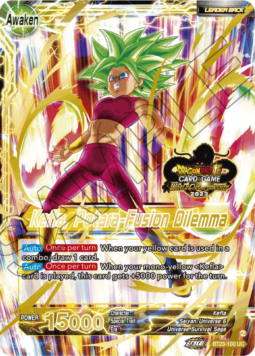 Kale & Caulifla // Kefla, Potara-Fusion Dilemma (2023 Worlds ZENKAI 06 Leader Set) (BT23-100) [Tournament Promotion Cards] | The Time Vault CA