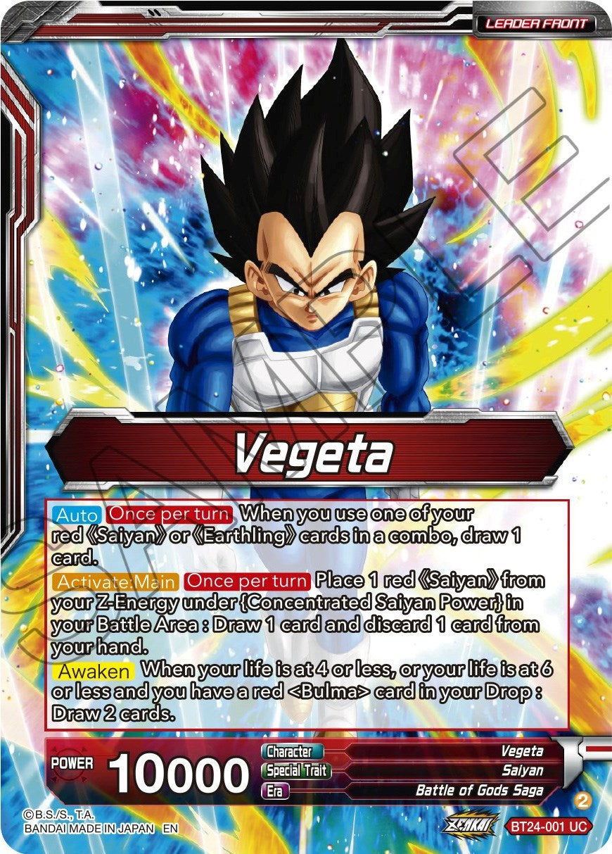 Vegeta // Vegeta, Awakened Feelings (BT24-001) [Beyond Generations] | The Time Vault CA