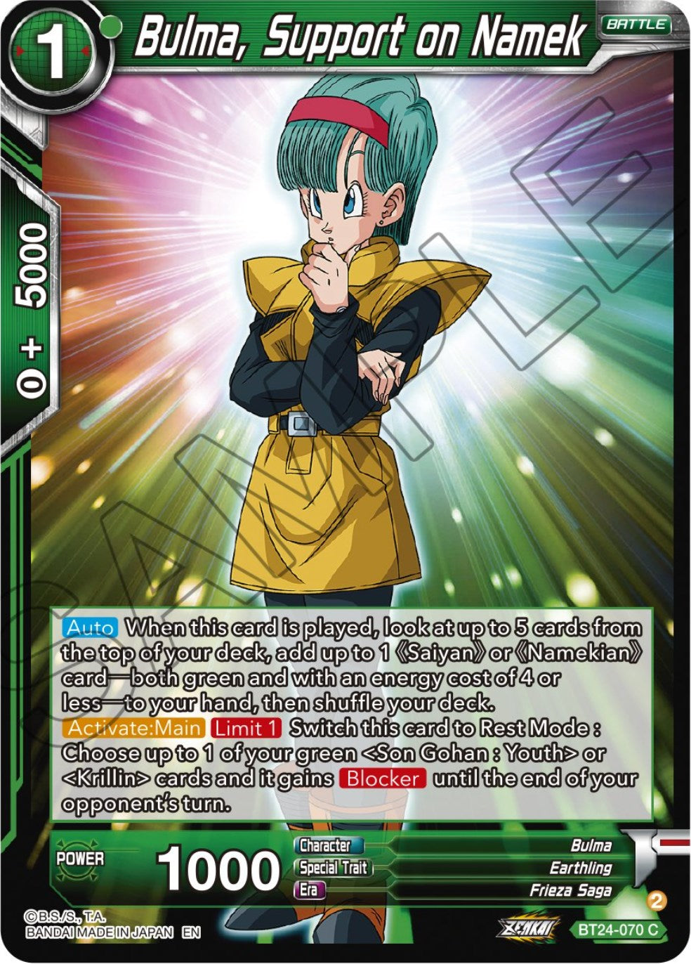 Bulma, Support on Namek (BT24-070) [Beyond Generations] | The Time Vault CA