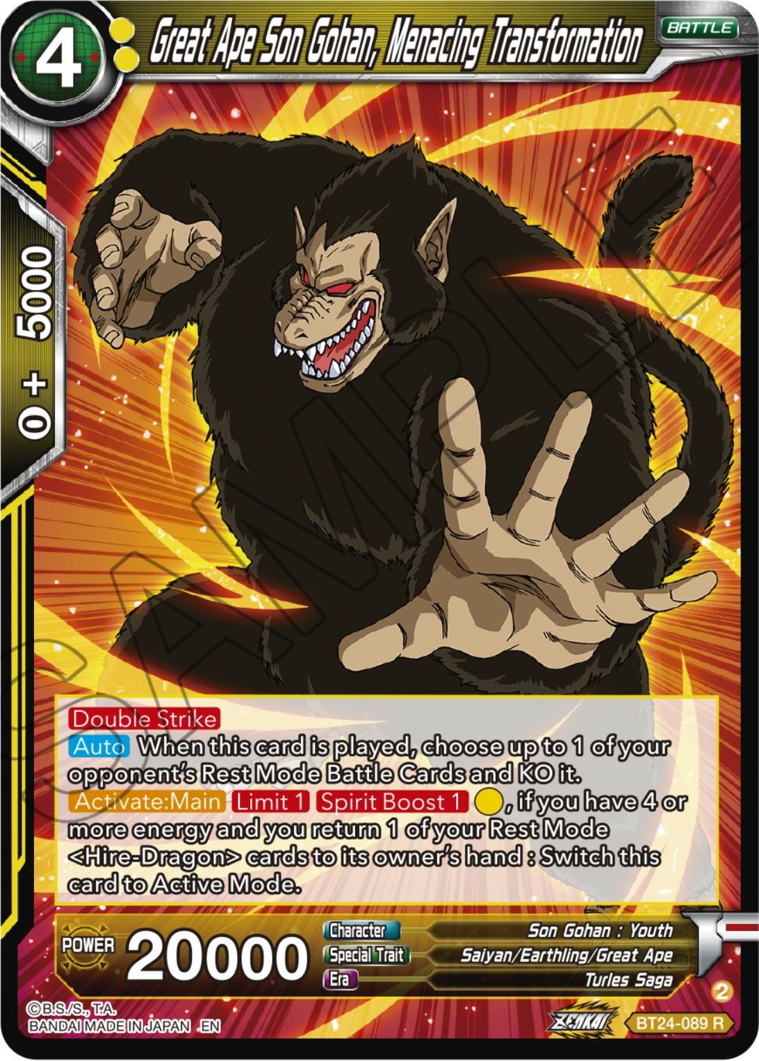 Great Ape Son Gohan, Menacing Transformation (BT24-089) [Beyond Generations] | The Time Vault CA