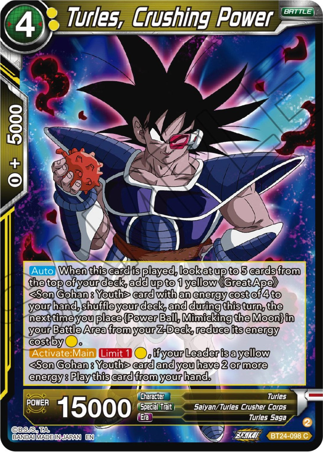 Turles, Crushing Power (BT24-098) [Beyond Generations] | The Time Vault CA
