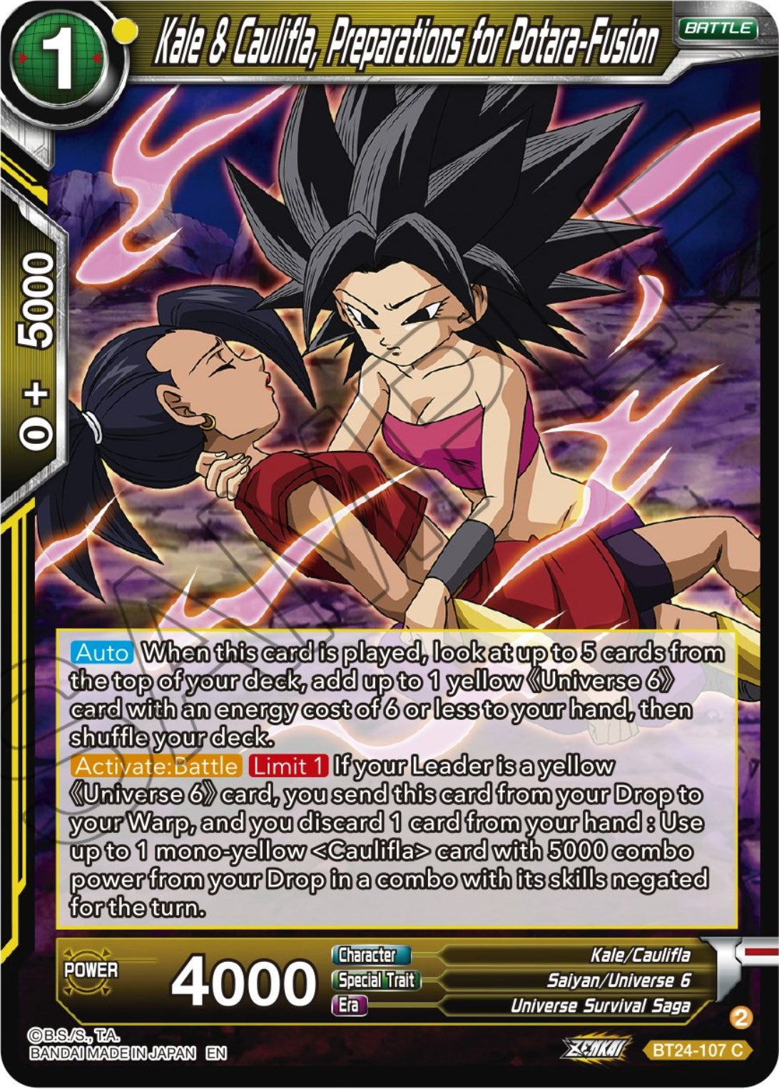 Kale & Caulifla, preparations for Potara-Fusion (BT24-107) [Beyond Generations] | The Time Vault CA
