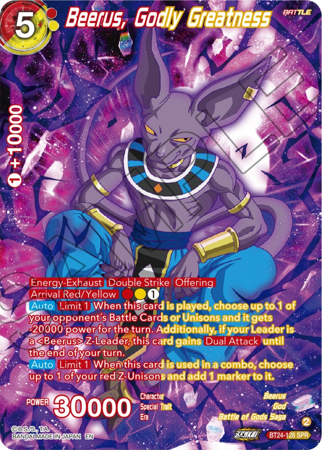 Beerus, Godly Greatness (SPR) (BT24-128) [Beyond Generations] | The Time Vault CA