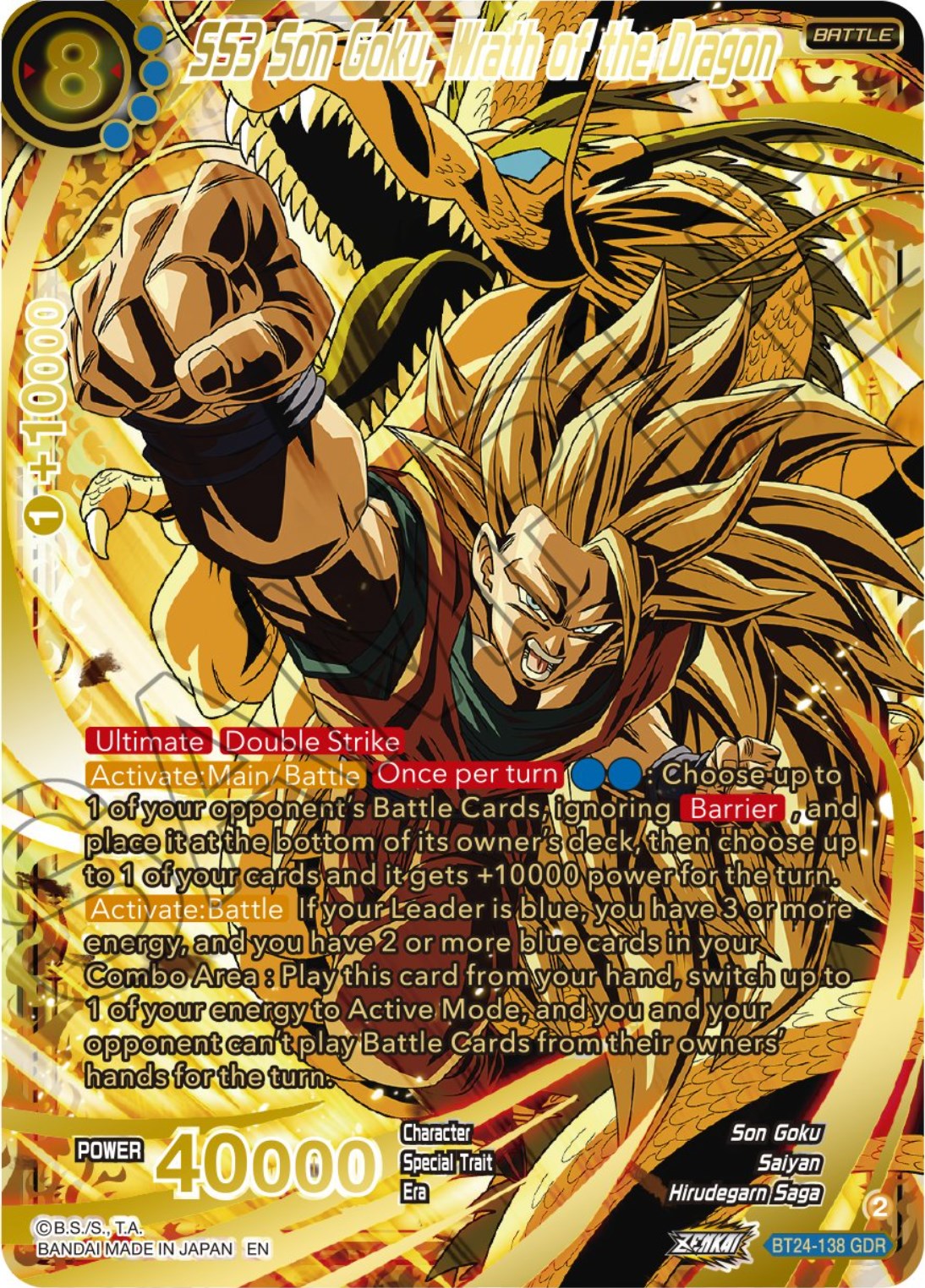 SS3 Son Goku, Wrath of the Dragon (GDR) (BT24-138) [Beyond Generations] | The Time Vault CA