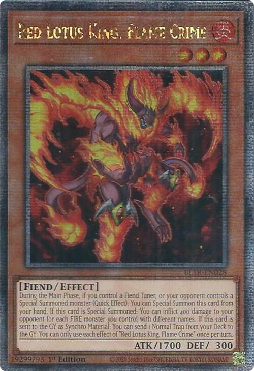 Red Lotus King, Flame Crime (Quarter Century Secret Rare) [BLTR-EN028] Quarter Century Secret Rare | The Time Vault CA