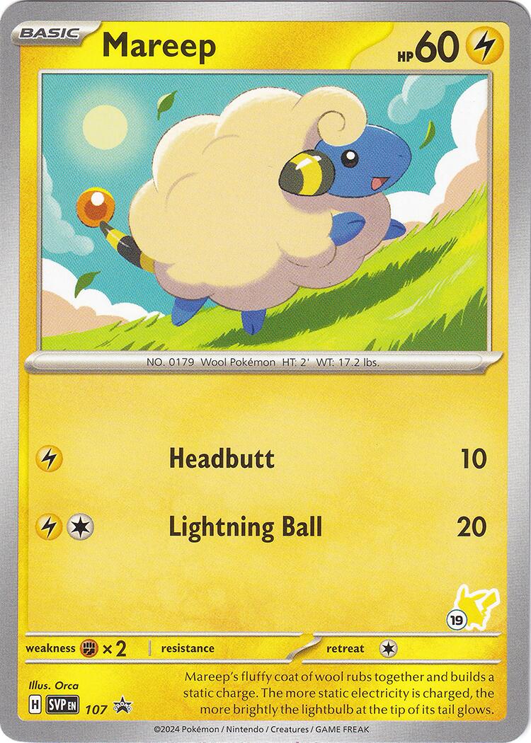Mareep (107) (Pikachu Stamp #19) [Battle Academy 2024] | The Time Vault CA