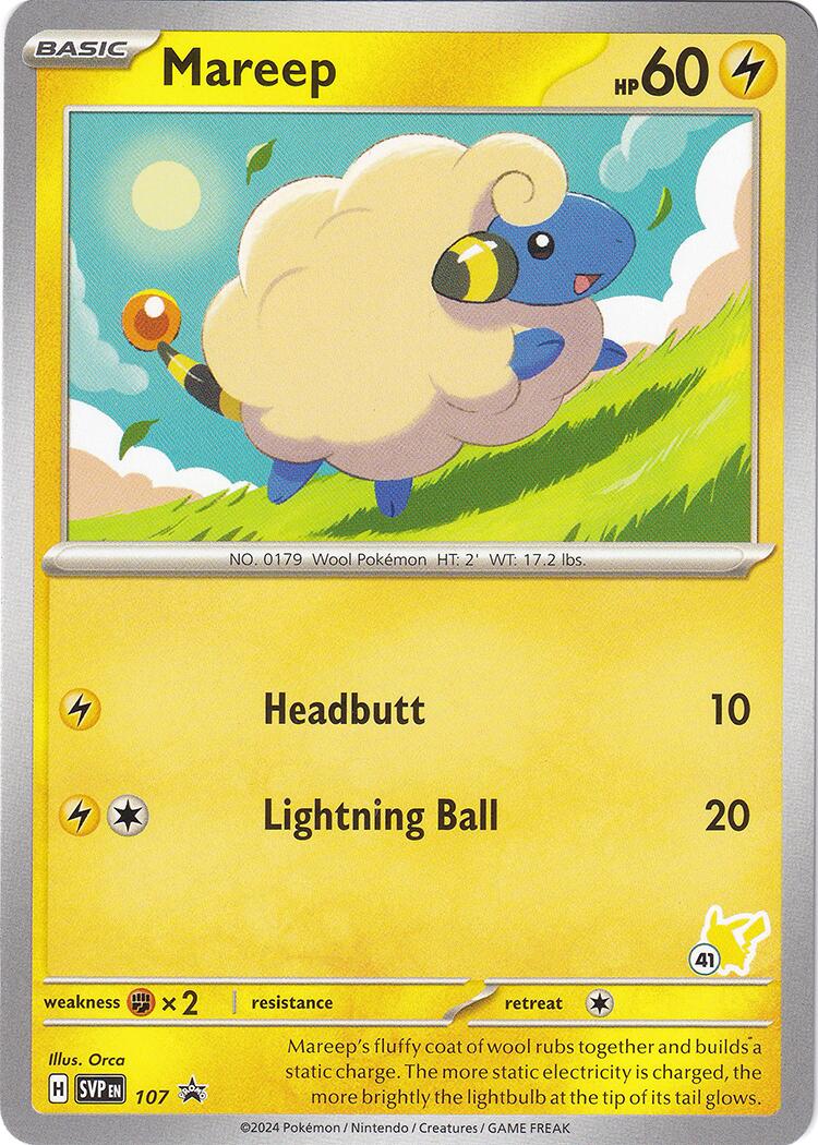 Mareep (107) (Pikachu Stamp #41) [Battle Academy 2024] | The Time Vault CA