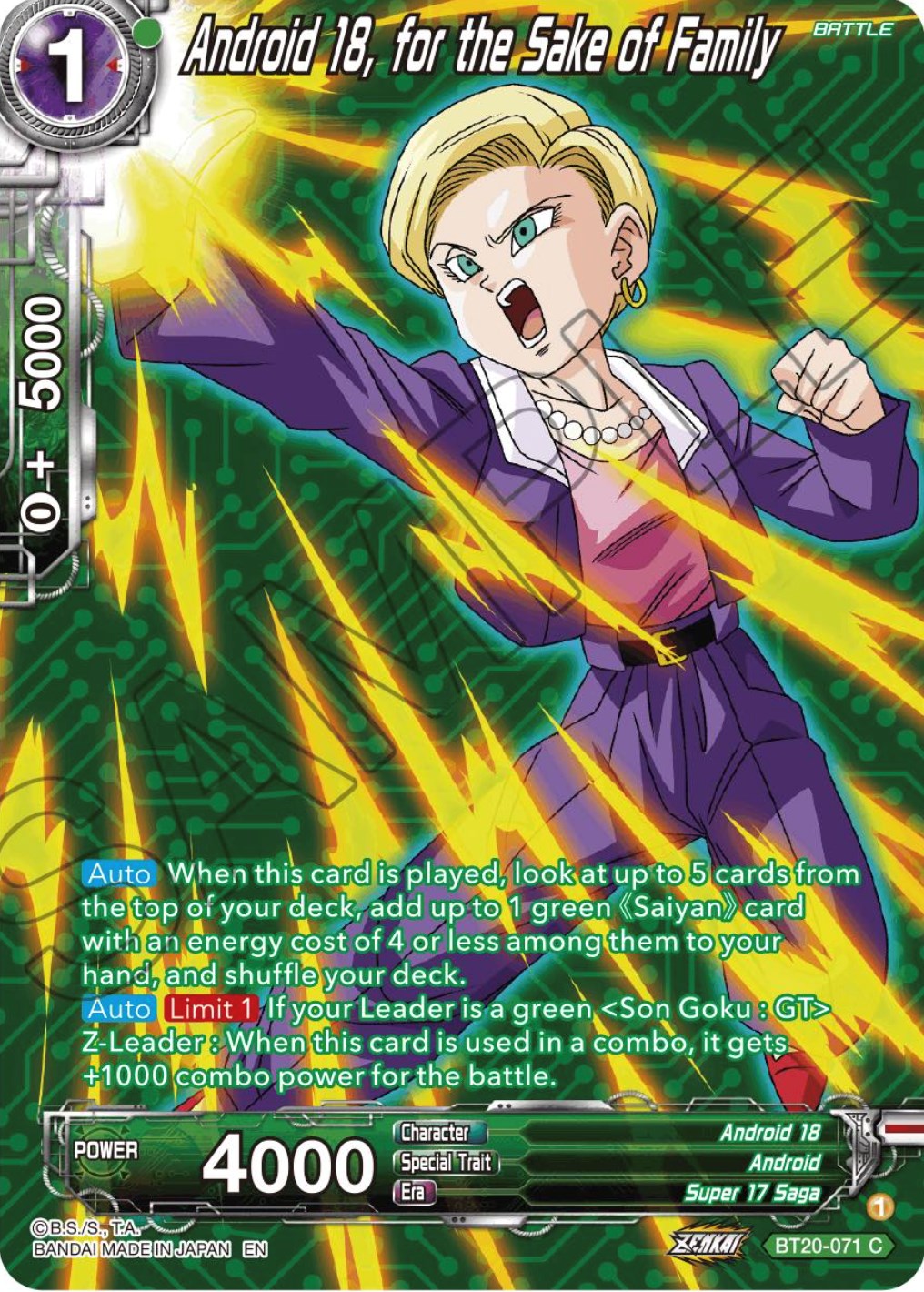 Android 18, for the Sake of Family (Silver Foil) (BT20-071) [Power Absorbed] | The Time Vault CA