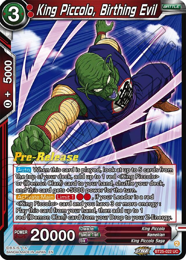 King Piccolo, Birthing Evil (BT25-022) [Legend of the Dragon Balls Prerelease Promos] | The Time Vault CA