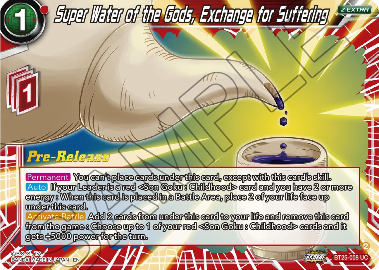 Super Water of the Gods, Exchange for Suffering (BT25-008) [Legend of the Dragon Balls Prerelease Promos] | The Time Vault CA