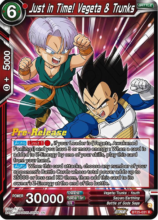 Just in Time! Vegeta & Trunks (BT25-031) [Legend of the Dragon Balls Prerelease Promos] | The Time Vault CA