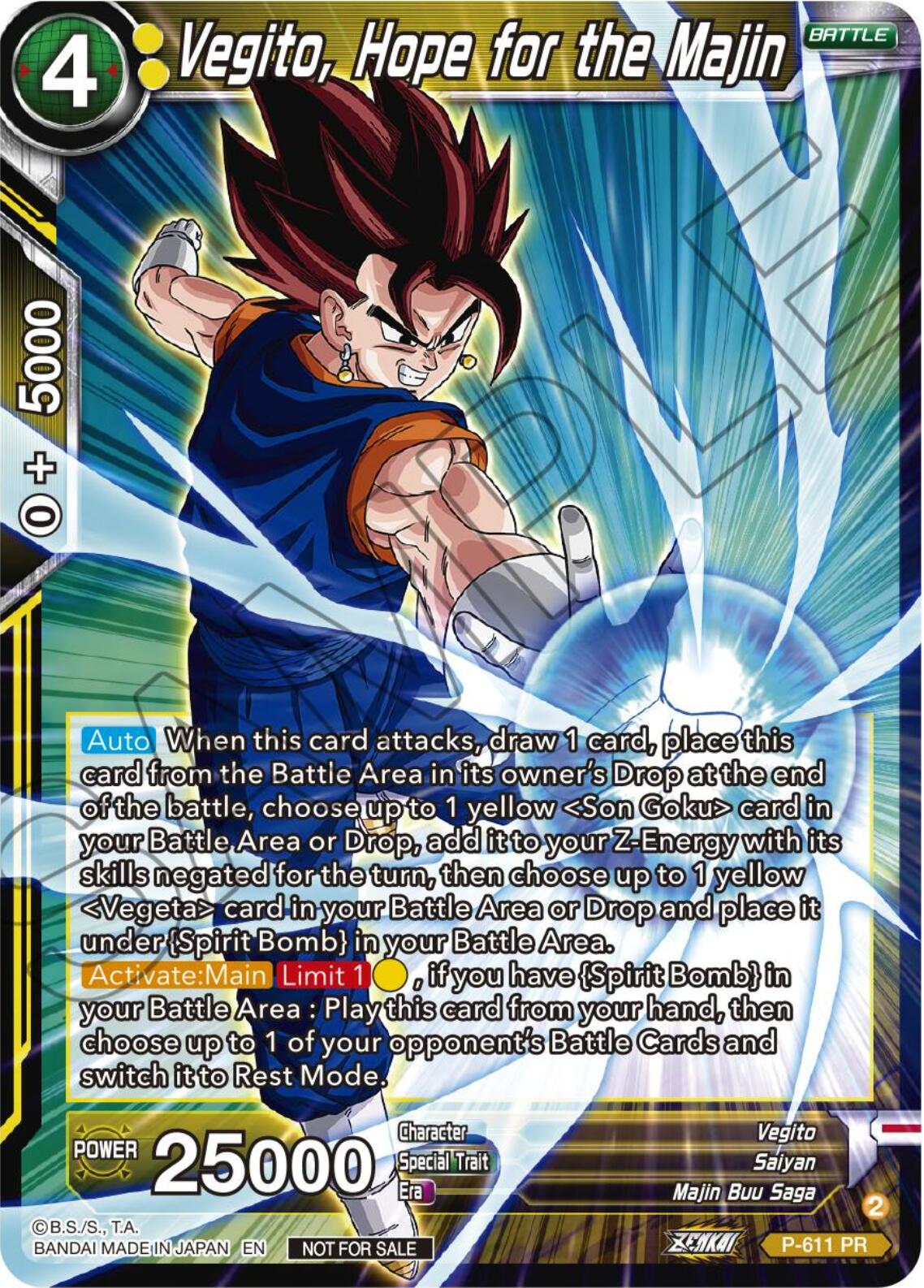 Vegito, Hope for the Majin (Tournament Pack Vol. 8) (P-611) [Promotion Cards] | The Time Vault CA